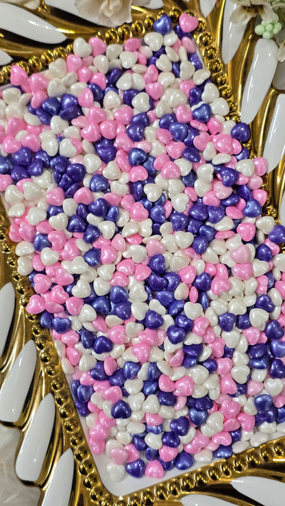 Shimmering Heart Pearl Sprinkles Mix – Lavender, Pink & White Edible Decors