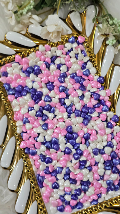 Shimmering Heart Pearl Sprinkles Mix – Lavender, Pink & White Edible Decors