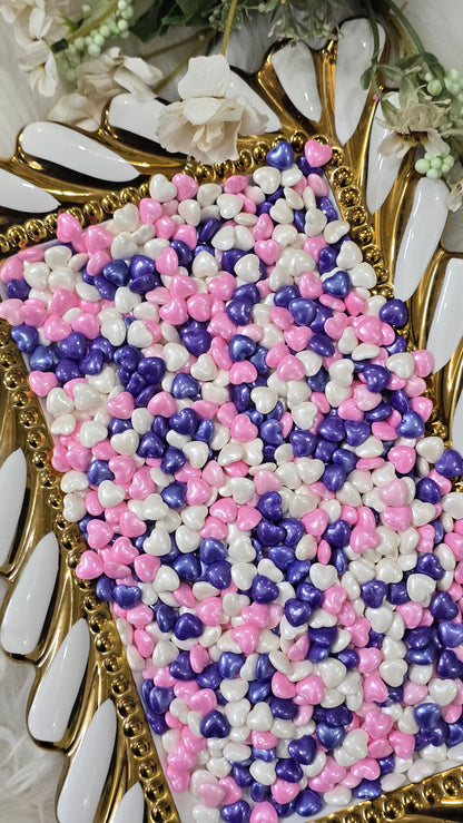 Shimmering Heart Pearl Sprinkles Mix – Lavender, Pink & White Edible Decors