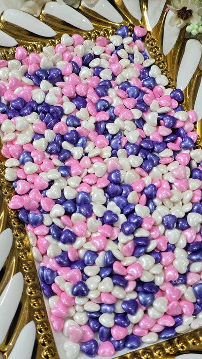 Shimmering Heart Pearl Sprinkles Mix – Lavender, Pink & White Edible Decors