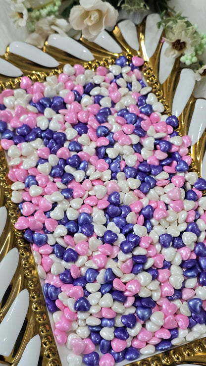 Shimmering Heart Pearl Sprinkles Mix – Lavender, Pink & White Edible Decors