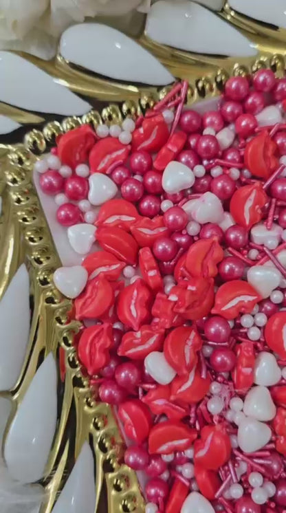 Cupid’s Kiss Sprinkle Medley – Red Lips, Hearts & Pearl Edible Cake Decorating Mix